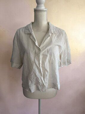 SAINT GERALDI White Smiley Face Button Down Shirt Sz L